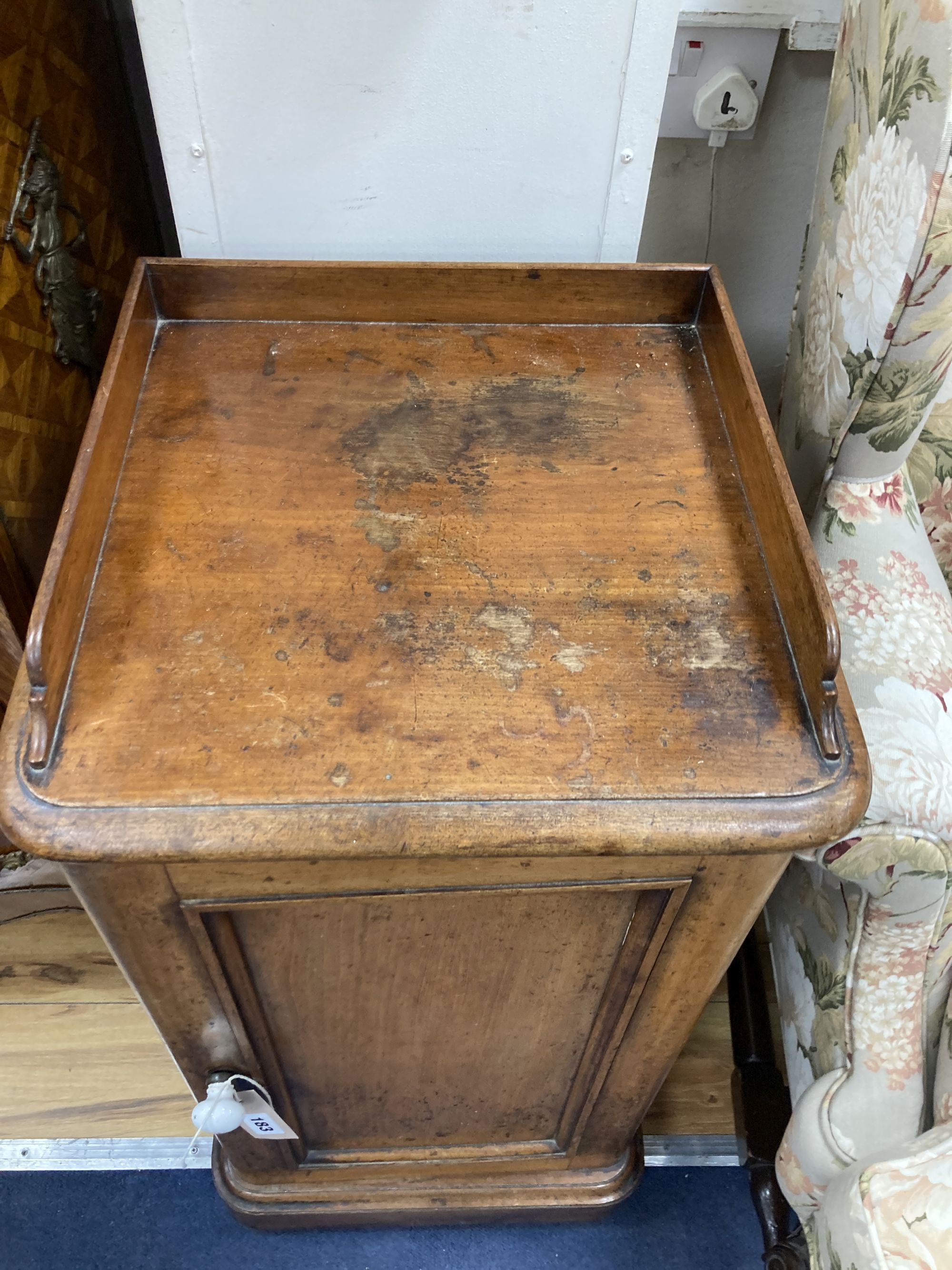 A Victorian mahogany bedside cabinet, width 40cm, depth 36cm, height 81cm